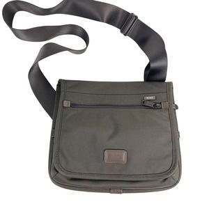 Tumi Small Alpha Flap Crossbody Bag Nylon Work Shoulder Strap Mens Brown Green
